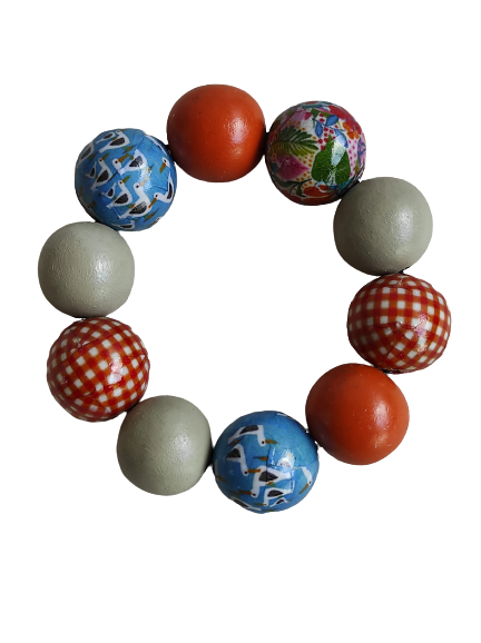 Pulsera elastica de bolas con print de gaviotas