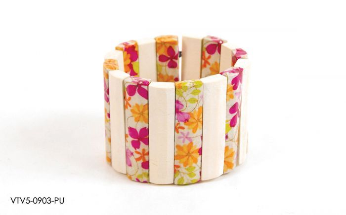 PULSERA MADERA DOCOUPAGE FLORES