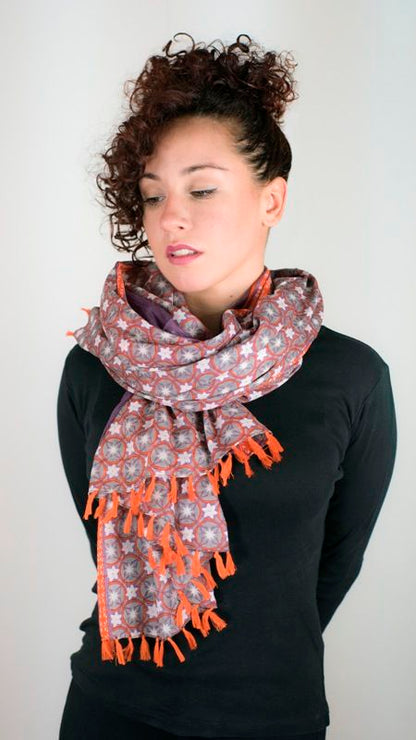 Pañuelo Flecos Lila y Naranja