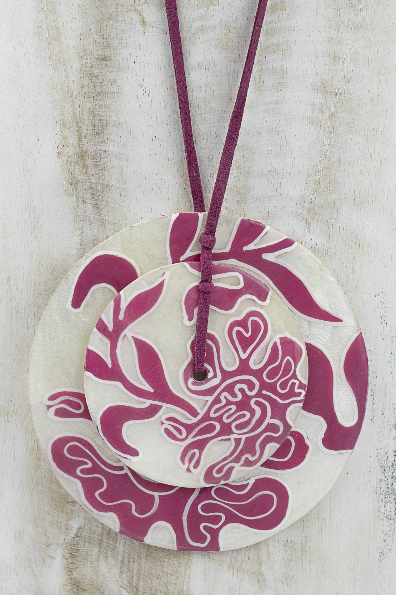 Colgante doble disco en fucsia
