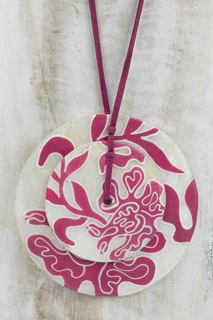 Colgante doble disco en fucsia